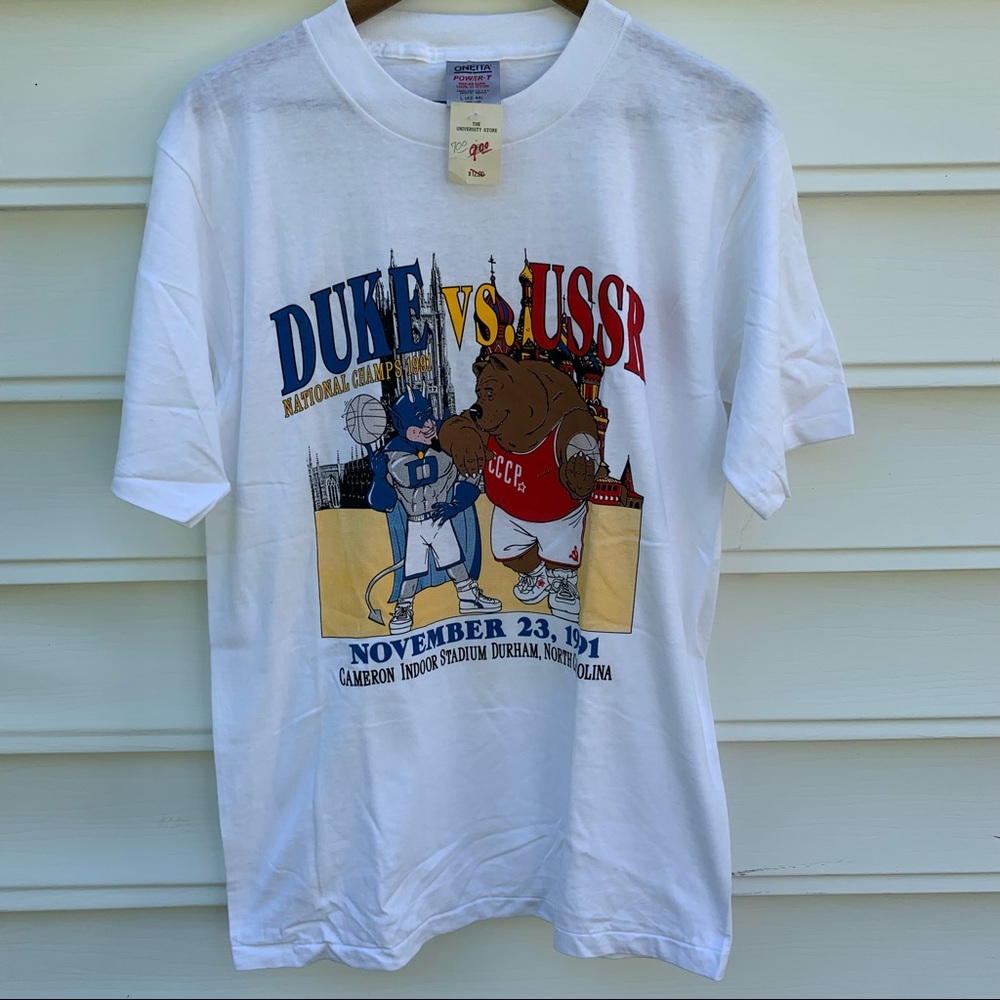 RARE Vintage Deadstock Single Stitch 90s 1991 Duke vs. USSR Basketball Tee